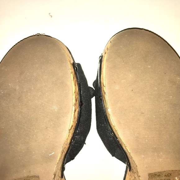 Restricted Black Silver Fleck Cork Wedge Sandals Slides Bow Studded Size 10 - Picture 11 of 13